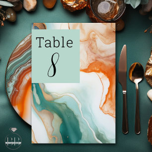 Elegant Modern Abstract Agate Teal Terracotta Table Number