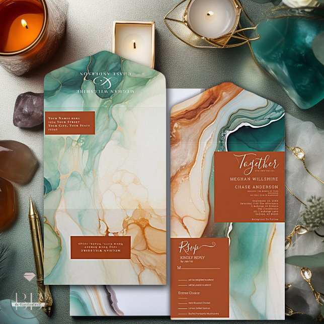 Elegant Modern Abstract Agate  Terracotta All In One Invitation (Creator Uploaded)