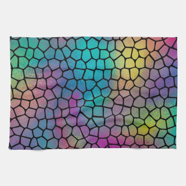 Elegant Modern Abstract Colourful Mosaic Pattern Kitchen Towel (Horizontal)