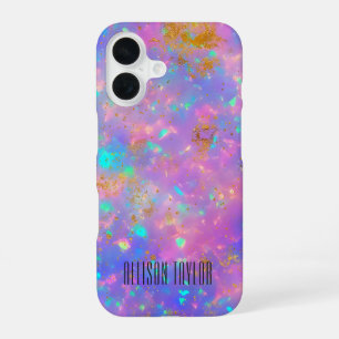 Elegant Modern Abstract Gold Fire Opal Custom Name iPhone 16 Case