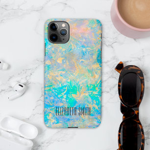 Elegant Modern Abstract Gold Fire Opal Custom Name iPhone 16 Case