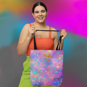 Elegant Modern Abstract Gold Fire Opal Custom Name Tote Bag