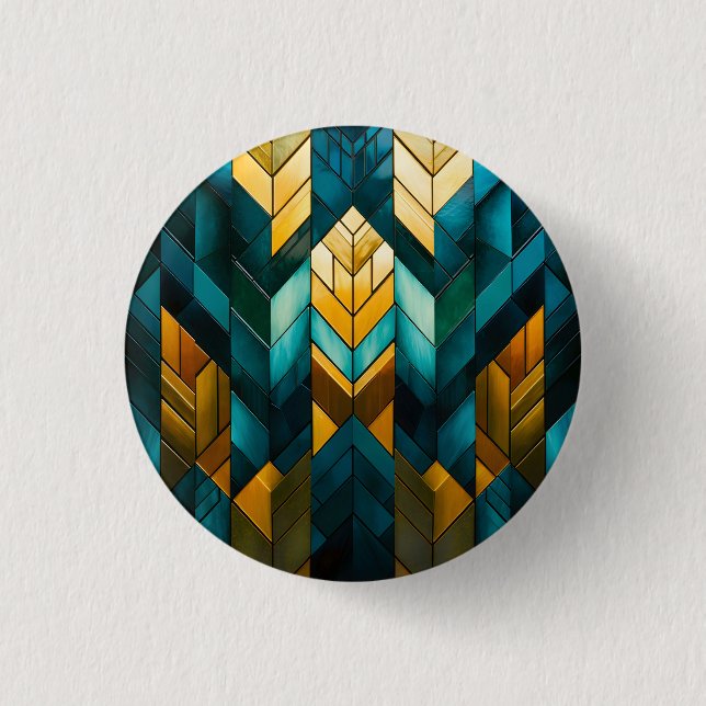 Elegant Modern Abstract Gold Teal Geometric 1 Inch Round Button (Front)