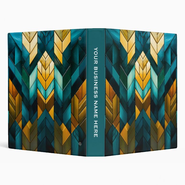 Elegant Modern Abstract Gold Teal Geometric Binder (Background)