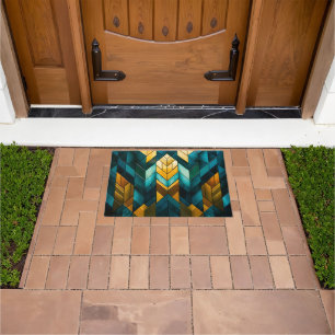 Elegant Modern Abstract Gold Teal Geometric Doormat