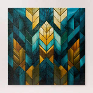 Elegant Modern Abstract Gold Teal Geometric Jigsaw Puzzle