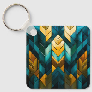 Elegant Modern Abstract Gold Teal Geometric Keychain