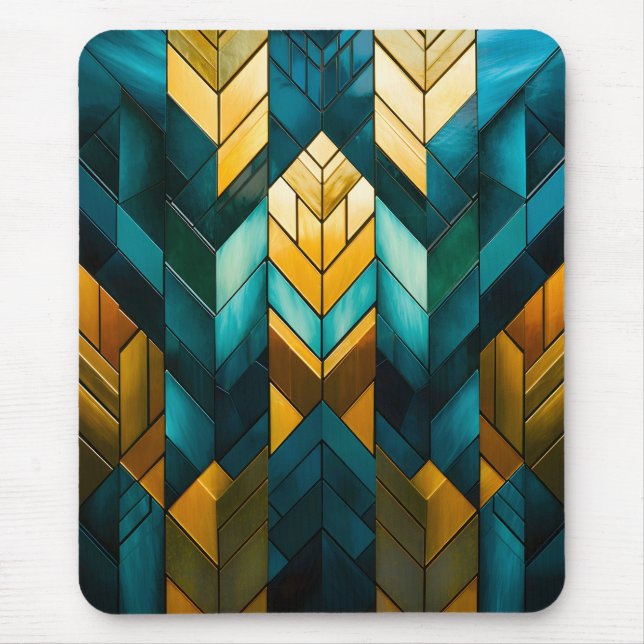 Elegant Modern Abstract Gold Teal Geometric Mouse Pad (Front)
