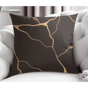 Elegant Modern Abstract Gold Vein Desig Dark Brown Throw Pillow