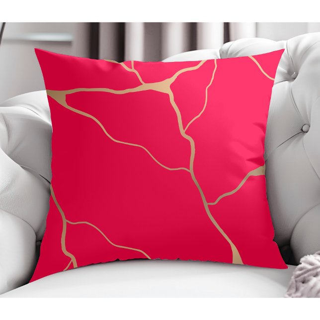 Elegant Modern Abstract Gold Vein Design Red Throw Pillow (Creator Uploaded)
