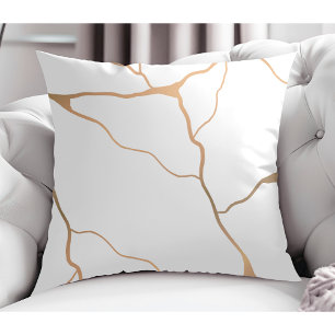 Elegant Modern Abstract Gold Vein Design White Throw Pillow