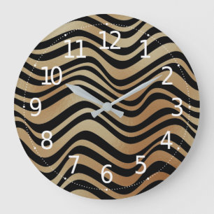 Elegant Modern Abstract Gold Waves Zebra Pattern   Large Clock