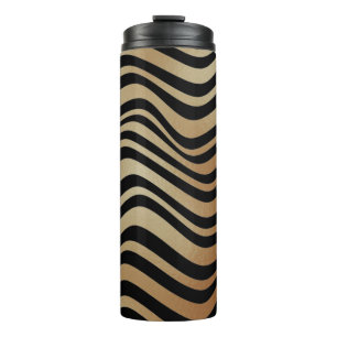 Elegant Modern Abstract Gold Waves Zebra Pattern   Thermal Tumbler