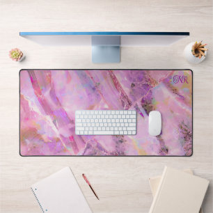  Elegant Modern Abstract Pink Marble Opal Monogram Desk Mat