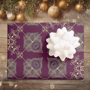 Elegant Modern Abstract Plum and Beige Christmas Wrapping Paper