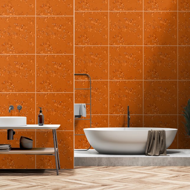 Elegant Modern Abstract Rusty Orange Peach Tiles Wallpaper (Bathroom)
