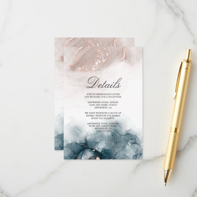 Elegant Modern Alcohol Ink Gold Blush Blue Minimal Enclosure Card (Front/Back In Situ)