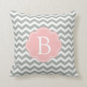 Elegant, modern and classic grey chevron monogram throw pillow