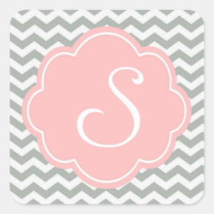 Elegant, modern and girly grey chevron monogram square sticker
