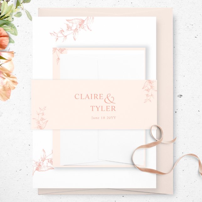 Elegant, Modern and Minimal Peach Wedding Invitation Belly Band (Creator Uploaded)