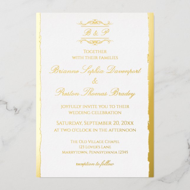 Elegant Modern Antique Monogram Wedding Gold (Front)