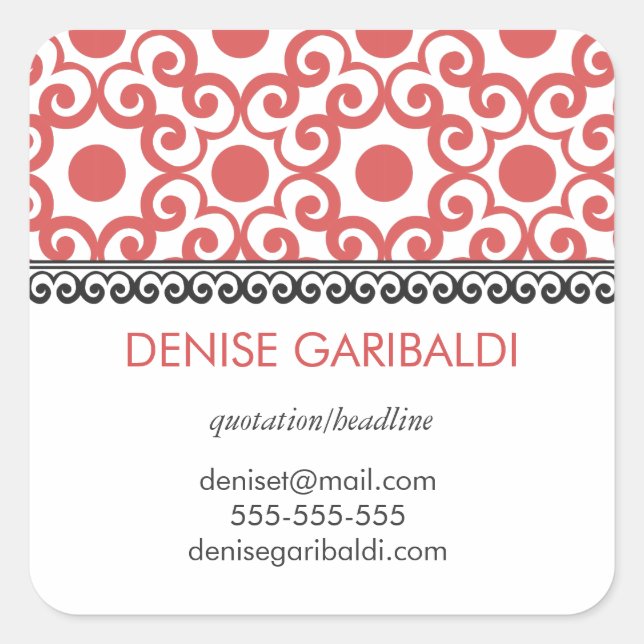 Elegant Modern Arabesque Personalized Address Square Sticker (Front)