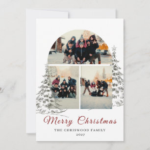 Elegant Modern Arch 3 Photo Collage Christmas Holiday Card