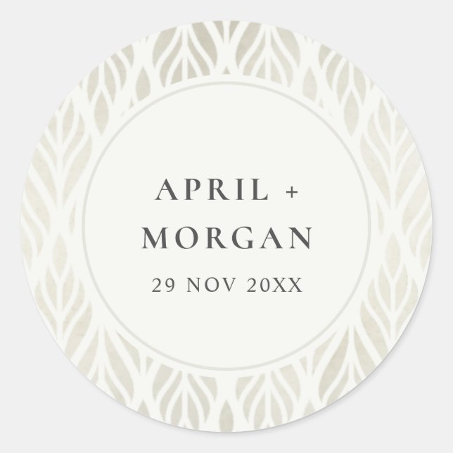 ELEGANT MODERN ART DECO WHITE SILVER FOIL WEDDING  CLASSIC ROUND STICKER (Front)