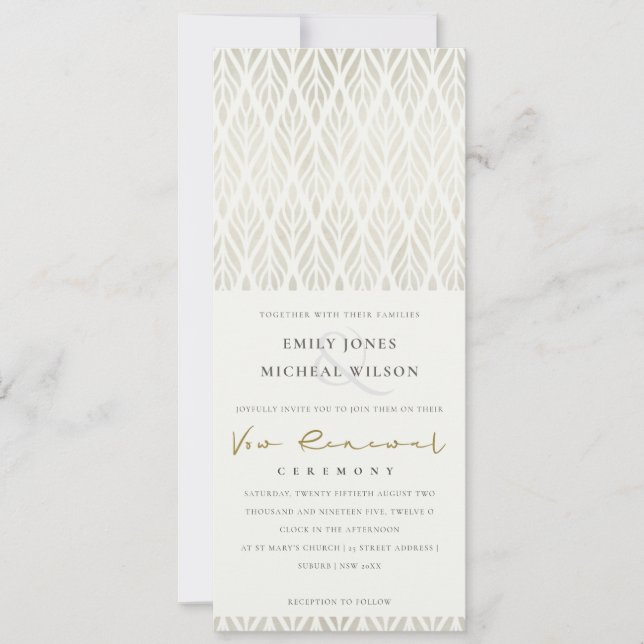 ELEGANT MODERN ART DECO WHITE SILVER VOW RENEWAL  INVITATION (Front)