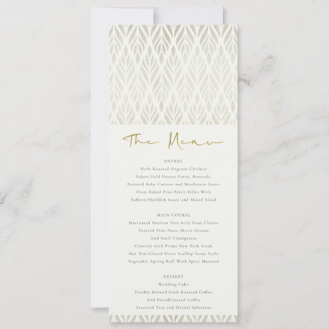 ELEGANT MODERN ART DECO WHITE SILVER WEDDING MENU INVITATION (Front)