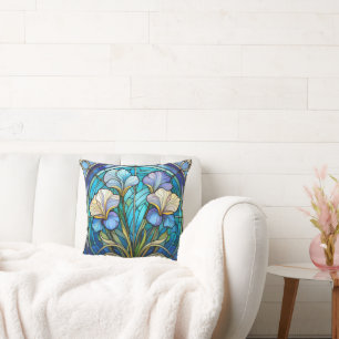 Elegant Modern Art Nouveau Blue Purple Iris Floral Throw Pillow