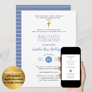 Elegant Modern BAUTIZO Bautismo Baptism -ADD VERSE Invitation