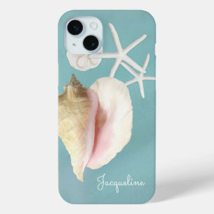 Elegant Modern Beach Conch Shell Starfish Art iPhone 15 Mini Case