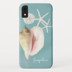 Elegant Modern Beach Conch Shell Starfish Art iPhone XR Case