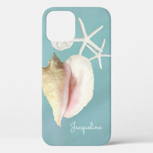 Elegant Modern Beach Conch Shell Starfish Art iPhone 12 Case