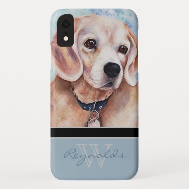 Elegant Modern Beagle w Monogram Name Case-Mate iPhone Case (Back)