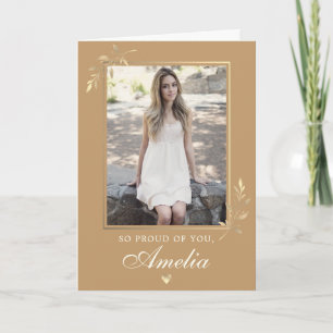 Elegant Modern Beige Gold Photo Graduation  Card
