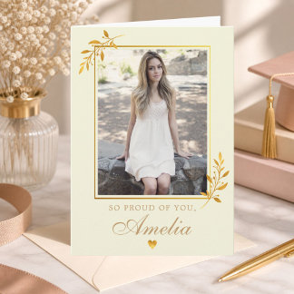 Elegant Modern Beige Gold Photo Graduation  Card