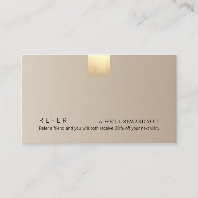 Elegant Modern Beige Gradient Gold Accent Referral Business Card (Front)