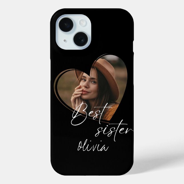 Elegant Modern  Best Sister Photo Black Case-Mate iPhone Case (Back)