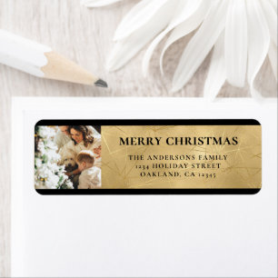 Elegant Modern Black and Faux Gold Christmas Photo