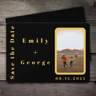 Elegant Modern Black And Gold Couple Photo Wedding Save The Date