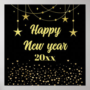 Elegant Modern Black and gold Happy New year  Poster