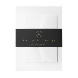 Elegant Modern Black And Gold Monogram Wedding Invitation Belly Band