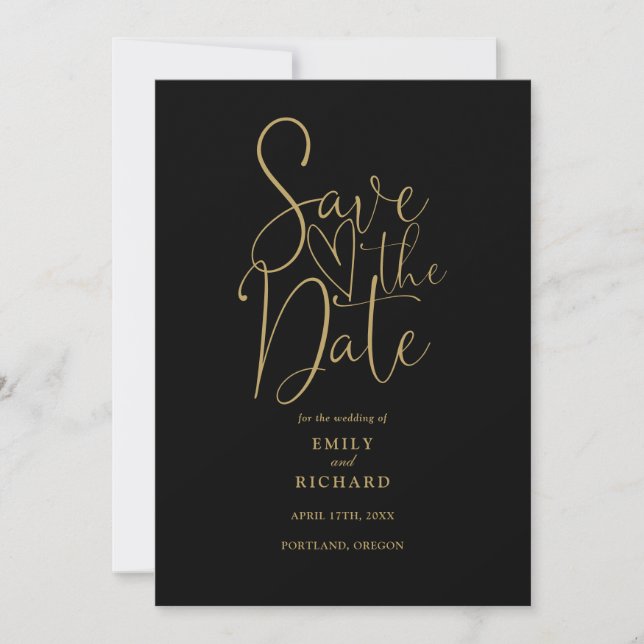 Elegant Modern Black And Gold QR Code Wedding Save The Date (Front)