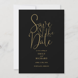 Elegant Modern Black And Gold QR Code Wedding Save The Date