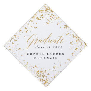 Elegant modern black and gold script graduate grad graduation cap topper