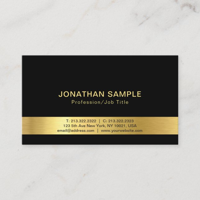 Elegant Modern Black and Gold Template Cool Business Card (Front)