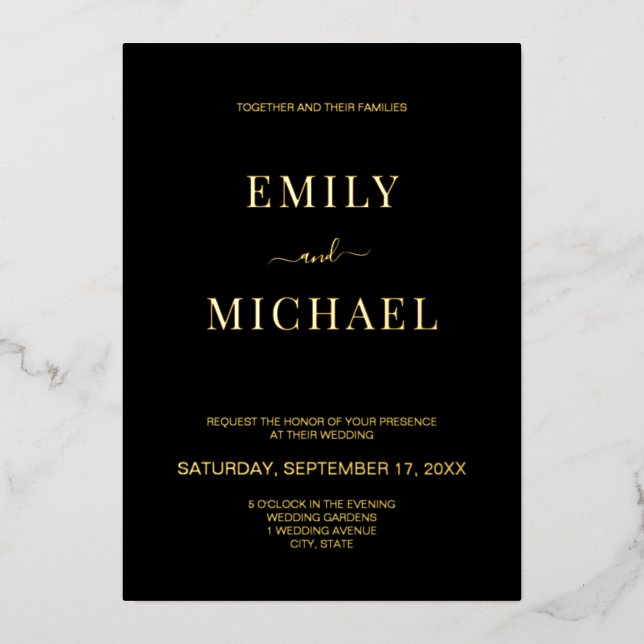 Elegant Modern Black and Gold Wedding (Front)