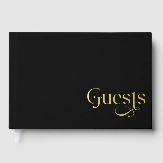 Elegant Modern Black and Gold Wedding Guest Book (Front)